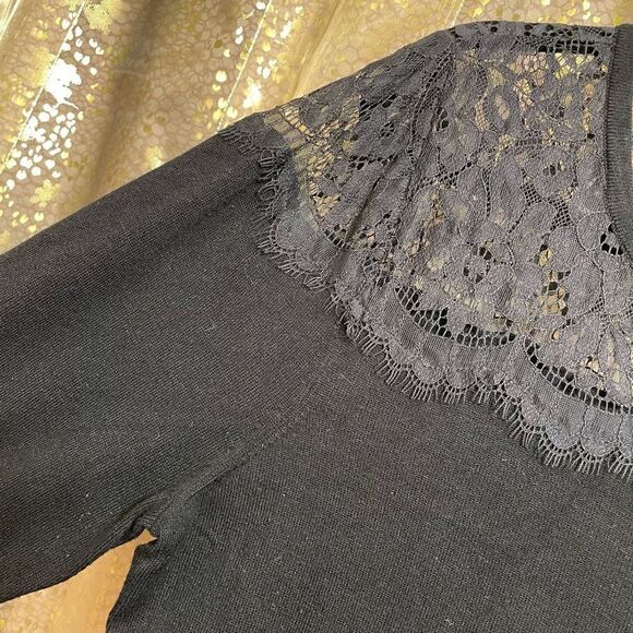 Express Black Lace Yoke Shoulder 3/4 Sleeve Sweater, Large - Picture 5 of 6